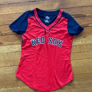 Women's Boston Red Sox Majestic Red/Navy League Diva Mesh T-Shirt